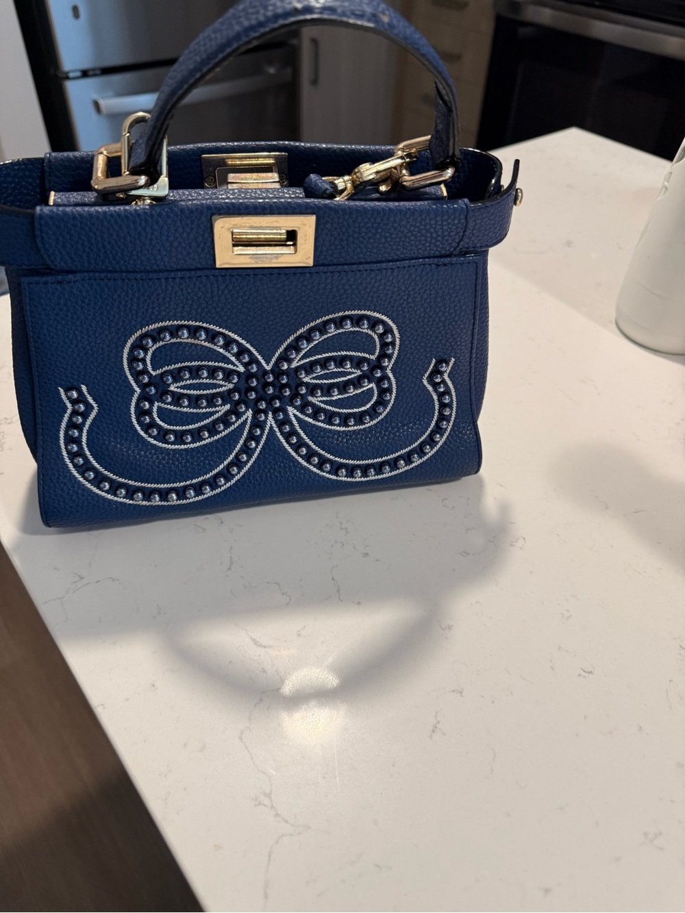 Structured Navy Top-Handle Women's Bag with Stud Embellishment